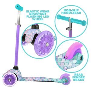 Rugged Racer Mini Deluxe 3 Wheel Scooter With LED Lights, Mermaid Design
